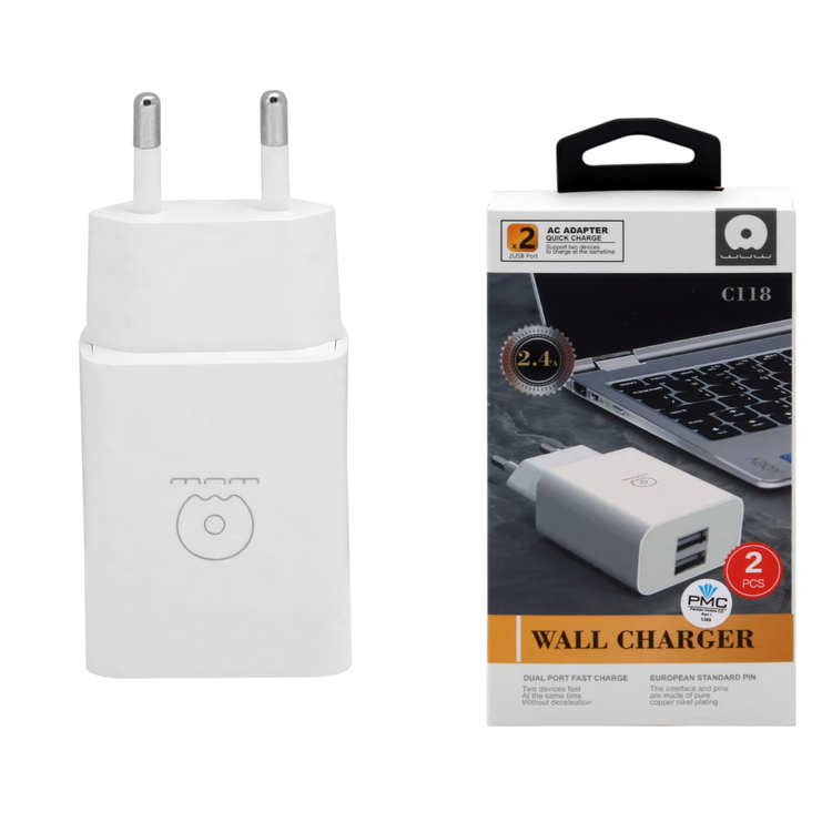 آداپتور شارژر گوشی 2 آمپر wuw مدل c118– بدون کابل