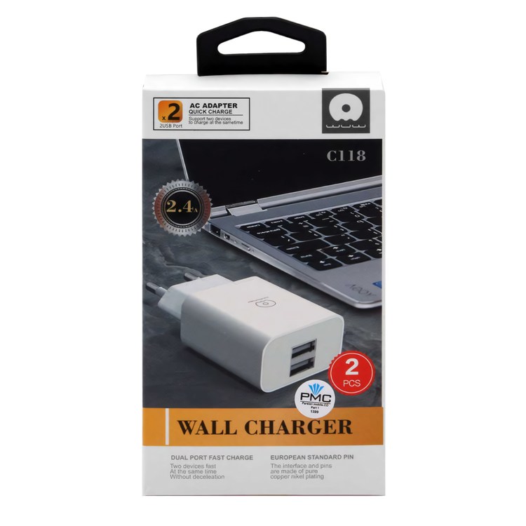 آداپتور شارژر گوشی 2 آمپر wuw مدل c118– بدون کابل