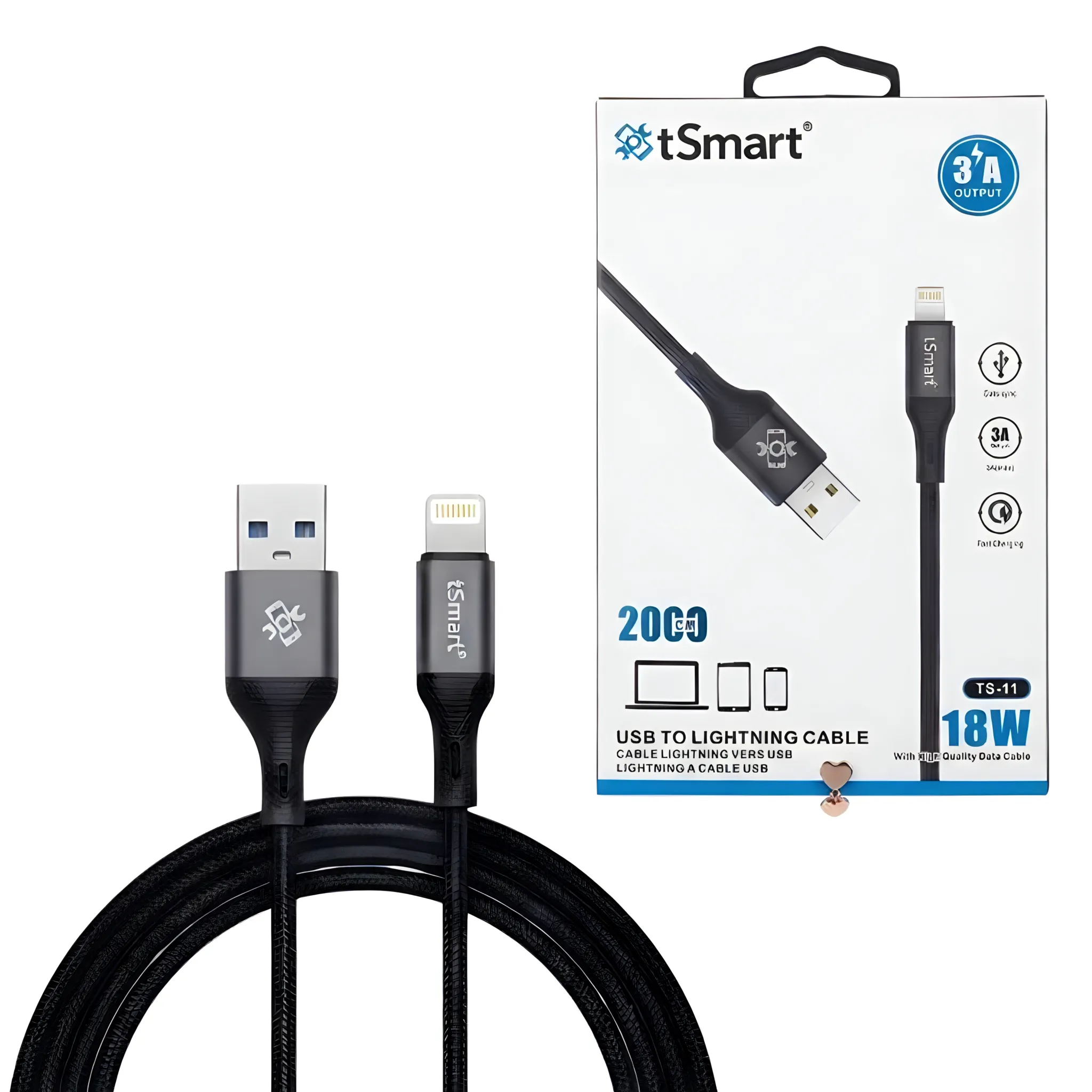 کابل شارژ USB به لایتنینگ tsmat مدل TS11  _ طول 300 سانتی متری