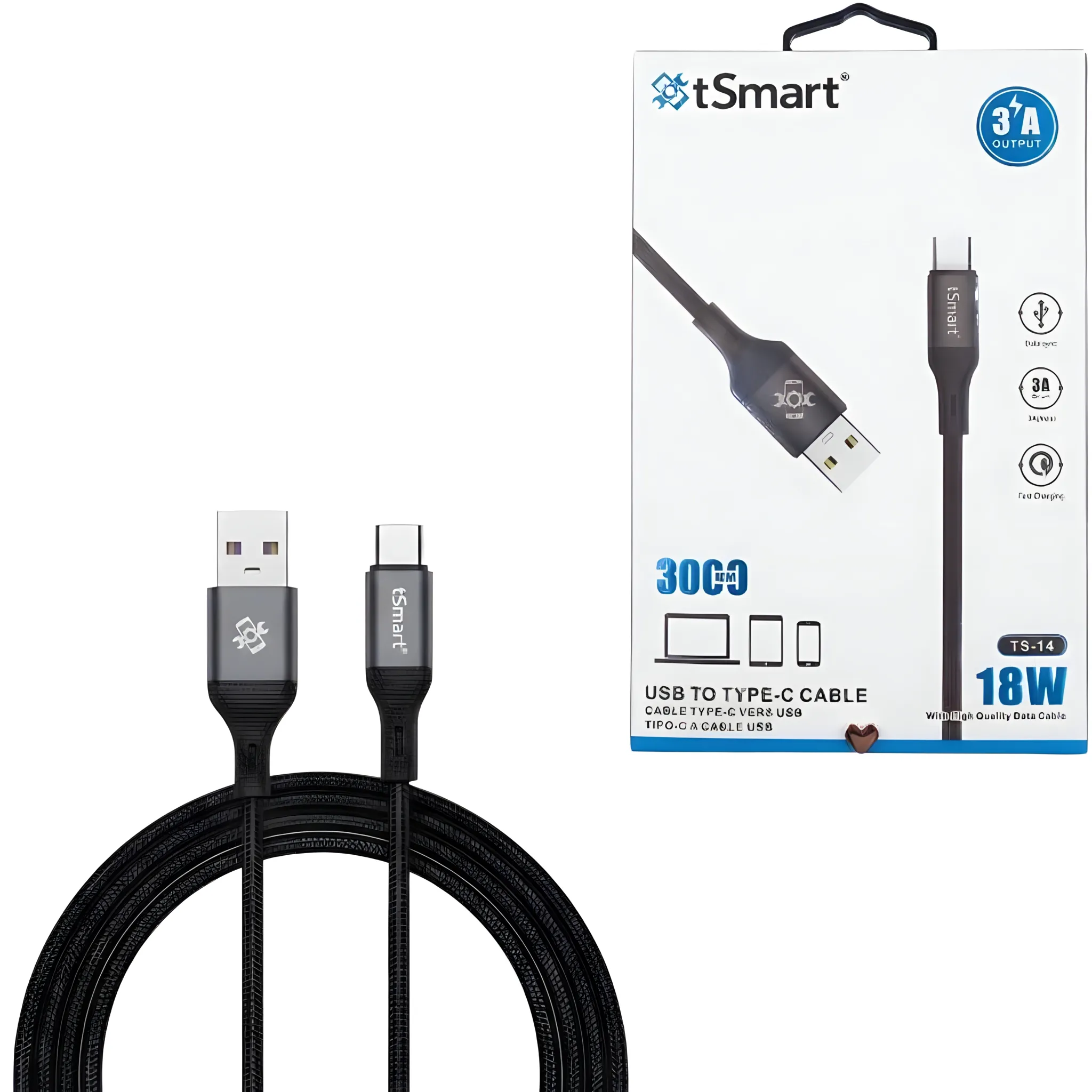 کابل شارژ USB به تایپ سی tsmat مدل TS14  _ طول 300 سانتی متری