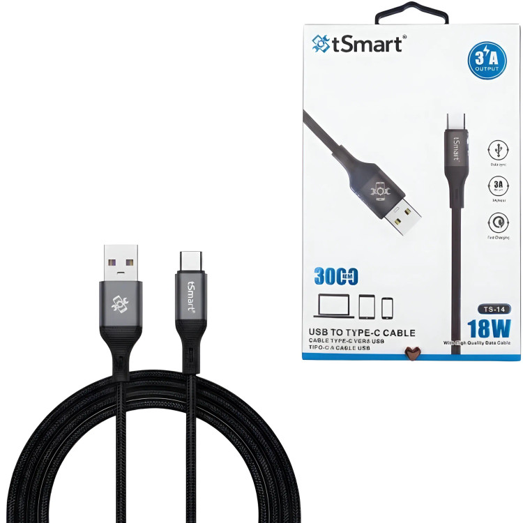 کابل شارژ USB به تایپ سی tsmat مدل TS14 _ طول 300 سانتی متری