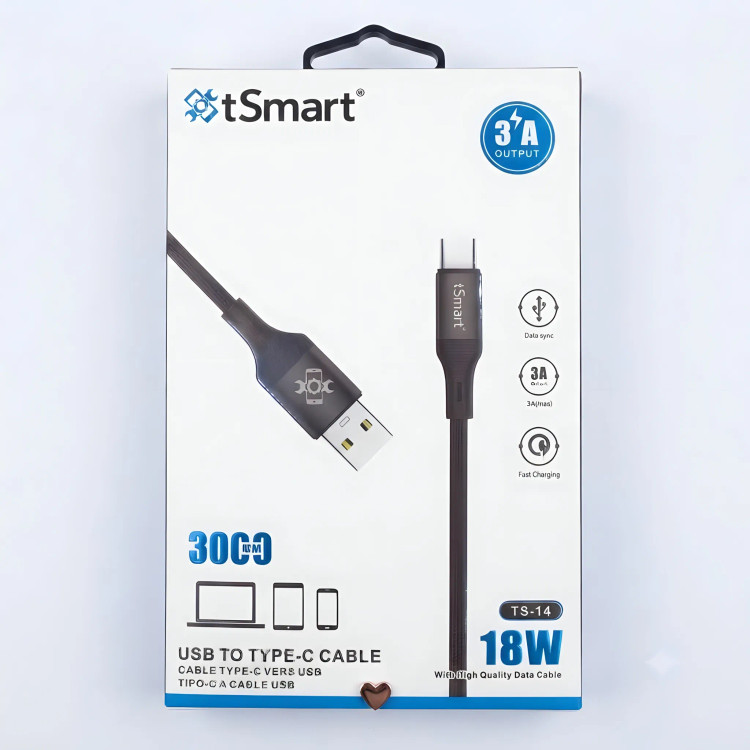 کابل شارژ USB به تایپ سی tsmat مدل TS14 _ طول 300 سانتی متری