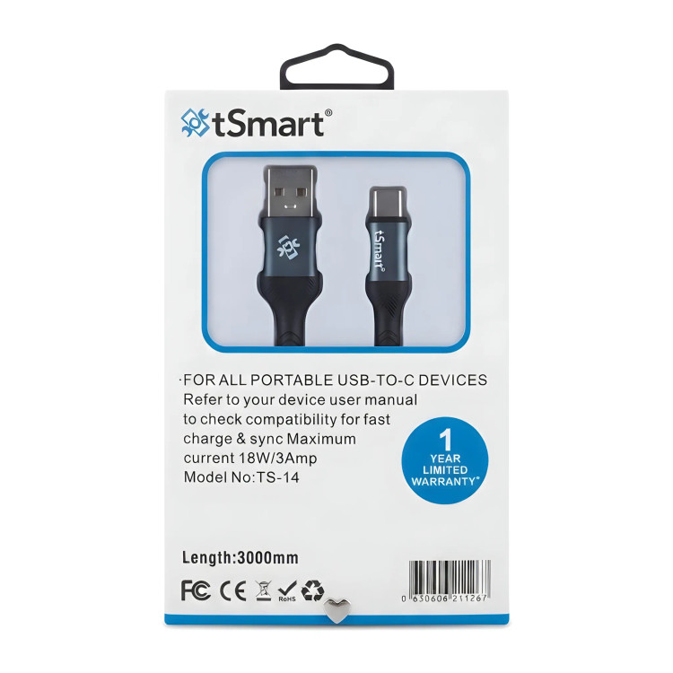 کابل شارژ USB به تایپ سی tsmat مدل TS14 _ طول 300 سانتی متری